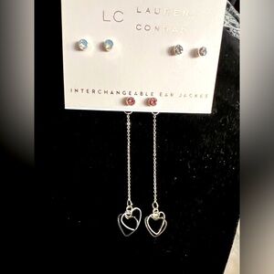 Lauren Conrad Earrings, Interchangeable Ear Jacket, Silver-tone, Pink & Clear